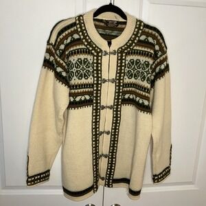 Vintage Norlander‎ Wool Nordic Cardigan Metal Clasp Apres Ski Snowflake